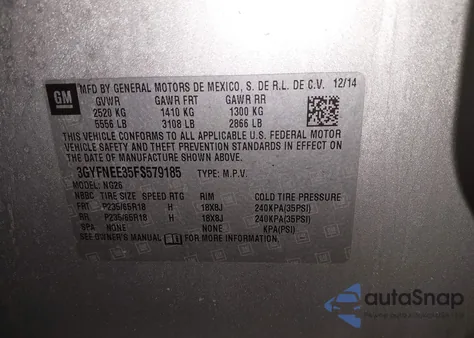 2015 Cadillac Srx Luxury Collection из США, поврежденный, VIN 3GYFNEE35FS579185